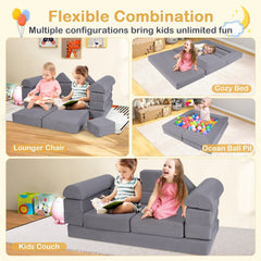 9-Piece Climb and Crawl Foam and Floor Playset with Breathable Suede Fabric-Gray