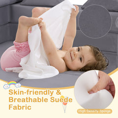 9-Piece Climb and Crawl Foam and Floor Playset with Breathable Suede Fabric-Gray