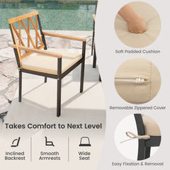 9 Piece Acacia Patio Dining Set for 8, 79 by 35.5 Inch Table with Open Legs and Eight Cross Back Armchairs