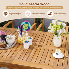 9 Piece Acacia Patio Dining Set, Extendable 55 to 71 Inch Table and Eight Sling Chairs for 6 to 8 People