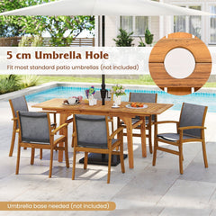 9 Piece Acacia Patio Dining Set, Extendable 55 to 71 Inch Table and Eight Sling Chairs for 6 to 8 People