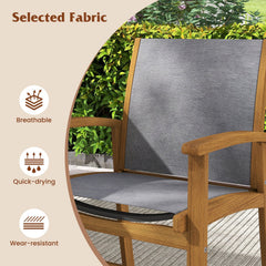 9 Piece Acacia Patio Dining Set, Extendable 55 to 71 Inch Table and Eight Sling Chairs for 6 to 8 People