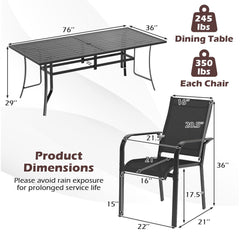 9 Piece Metal Patio Dining Set for 8 with Stackable Mesh Chairs and 76 in Table, Black