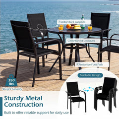 9 Piece Metal Patio Dining Set for 8 with Stackable Mesh Chairs and 76 in Table, Black