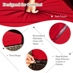 9 Piece Patio Wicker Sectional with 50000 BTU Square Fire Table and Two Covers Included, Red