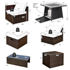 9 Piece Wicker Sectional Set with 50000 BTU Fire Pit Table, Six Seats and Three Storage Pieces, Turquoise