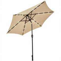 9 ft Solar LED Lighted Patio Market Umbrella Tilt Adjustment Crank Lift -Beige