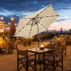 9 ft Solar LED Lighted Patio Market Umbrella Tilt Adjustment Crank Lift -Beige