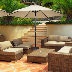 9 ft Solar LED Lighted Patio Market Umbrella Tilt Adjustment Crank Lift -Beige