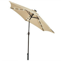 9 ft Solar LED Lighted Patio Market Umbrella Tilt Adjustment Crank Lift -Beige
