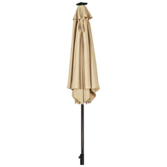9 ft Solar LED Lighted Patio Market Umbrella Tilt Adjustment Crank Lift -Beige