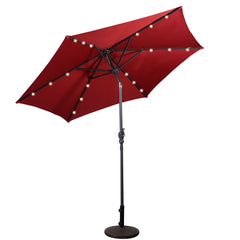 9 ft Solar LED Lighted Patio Market Umbrella Tilt Adjustment Crank Lift -Burgundy