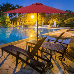 9 ft Solar LED Lighted Patio Market Umbrella Tilt Adjustment Crank Lift -Burgundy