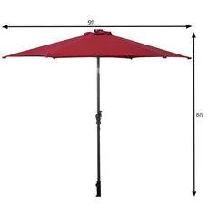 9 ft Solar LED Lighted Patio Market Umbrella Tilt Adjustment Crank Lift -Burgundy