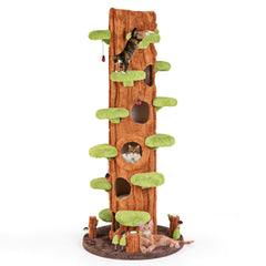 90.5 Inch Tree Trunk Cat Tower with Three Hollow Condos and Leaf Platforms