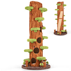 90.5 Inch Tree Trunk Cat Tower with Three Hollow Condos and Leaf Platforms