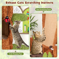 90.5 Inch Tree Trunk Cat Tower with Three Hollow Condos and Leaf Platforms