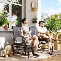 Patio Glider Rocking Chair 2 Person Outdoor Loveseat Rocker Garden Furniture Bench, Grey