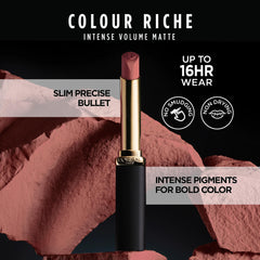L’Oréal Paris Colour Riche Intense Volume Matte Lipstick - Up to 16H Wear, infused with Hyaluronic Acid - Le Nude Defiant, 1.8 g