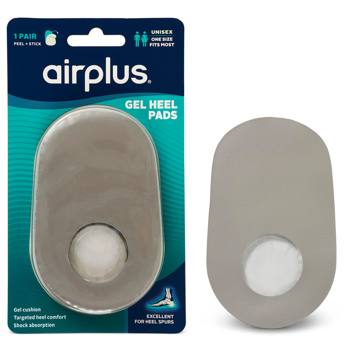 Airplus Gel Heel Pad- Shock-Absorbing, Moisture-Wicking Comfort Cushion, One Size, One Pair