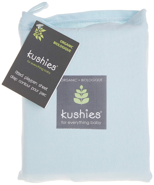 Kushies Baby Organic Jersey Play Pen Fitted Sheet, Light Blue