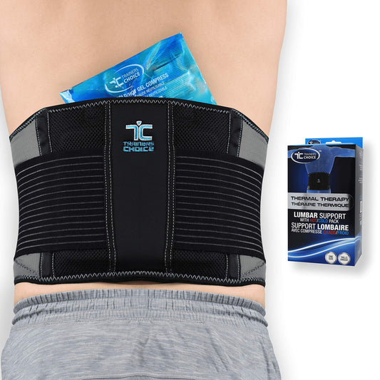 Trainers Choice Back Brace with Hot-Cold Gel Pack, Adjustable Lumbar Support Belt for Men & Women, Helps with Back Pain Relief and Lower Back Support. One Size Fits Most