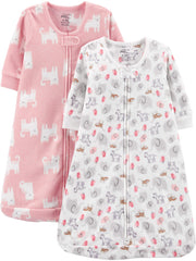 Simple Joys by Carter's Unisex Babies' Microfleece Sleepbag Wearable Blanket, Pack of 2, Pink Cat/White Animal, 3-6 Months