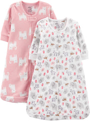 Simple Joys by Carter's Unisex Babies' Microfleece Sleepbag Wearable Blanket, Pack of 2, Pink Cat/White Animal, 3-6 Months