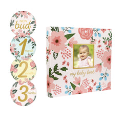 Pearhead Memory Book with Included Baby Belly Stickers, Floral