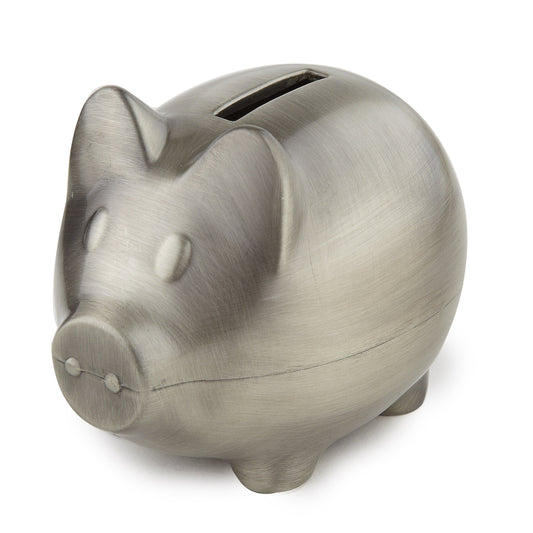 Elegance 80035 Piggy Bank Pewter Finish Plain Silver, Multi Color