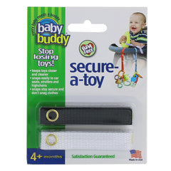 Baby Buddy Secure-a-Toy, Adjustable Pacifier and Teether Strap for Stroller, Highchair, and Car Seat, Black White, 2 pack