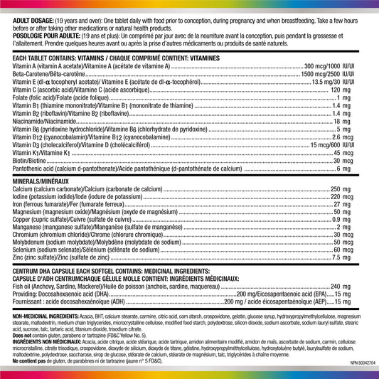 Centrum Prenatal Multivitamins/Minerals with Folic Acid and DHA Multivitamins Supplement with Omega 3, 60 Prenatal Tablets & 60 DHA Softgels (120 Total Count) (Packaging May Vary)