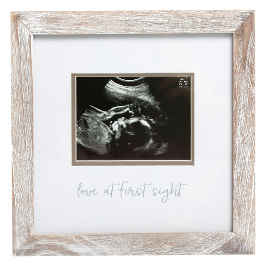 Pearhead Love at First Sight Rustic Sonogram Photo Frame, Baby Ultrasound Keepsake Picture Frame, Gender-Neutral Nursery Décor, 4" x 3" Photo Insert, Distressed Wood