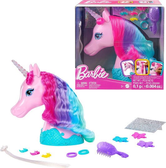 Barbie Doll Toys, Unicorn Styling Head with Colorful Mane of Fantasy Hair, Styling Accessories & Shimmer Stickers