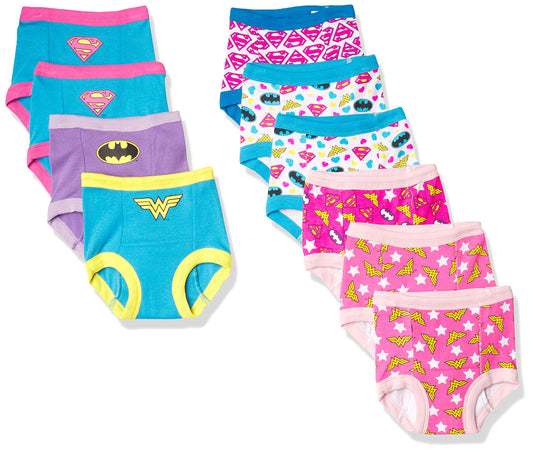 DC Comics 3PK, 7PK and 10PK Potty Training Pants with Superman, Batman, Wonder Woman and More with Stickers Sizes 2T, 3T, and 4T