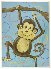 The Kids Room by Stupell Lil Buddy Monkey on Blue with Circles Rectangle Wall Plaque