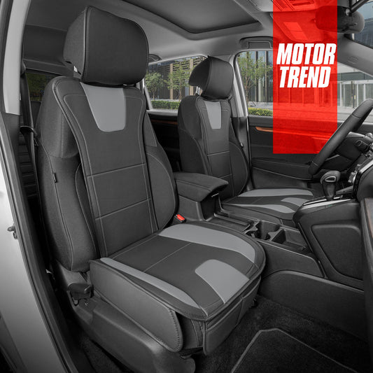 Motor Trend Faux Leather Car Seat Covers, 2 Piece Set – Premium Car Seat Cushions for Front Seats, Padded Car Seat Protectors with Storage Pocket, Seat Covers for Cars Trucks SUV (Gray)