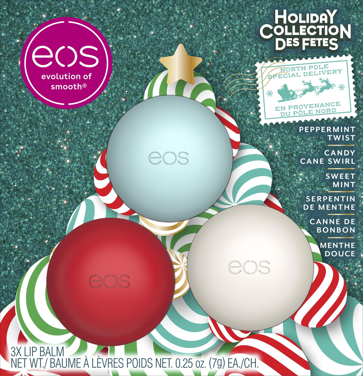 eos Holiday Candy Cane Swirl/Peppermint Twist/Sweet Mint, 21g, 3 sphere