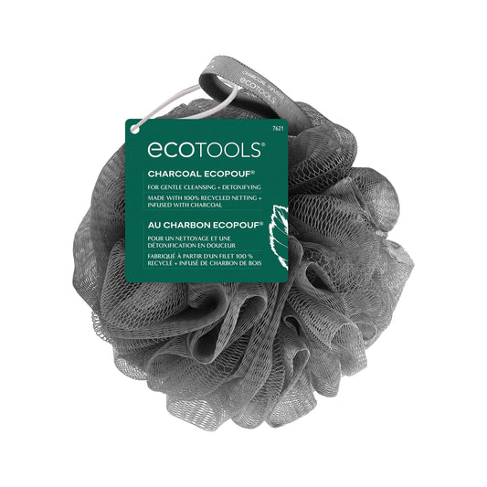 EcoTools Charcoal EcoPouf, Loofah Sponge for Bath & Shower, Infused Pouf, Recycled Netting, Exfoliation Removes Dead Skin, Eco-Friendly Bath Accessory, Cruelty-Free, Color May Vary, 1 Count (60g)