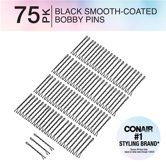 Conair Secure Hold Bobby Pins, Set of Hairpins, Black, 75 Count