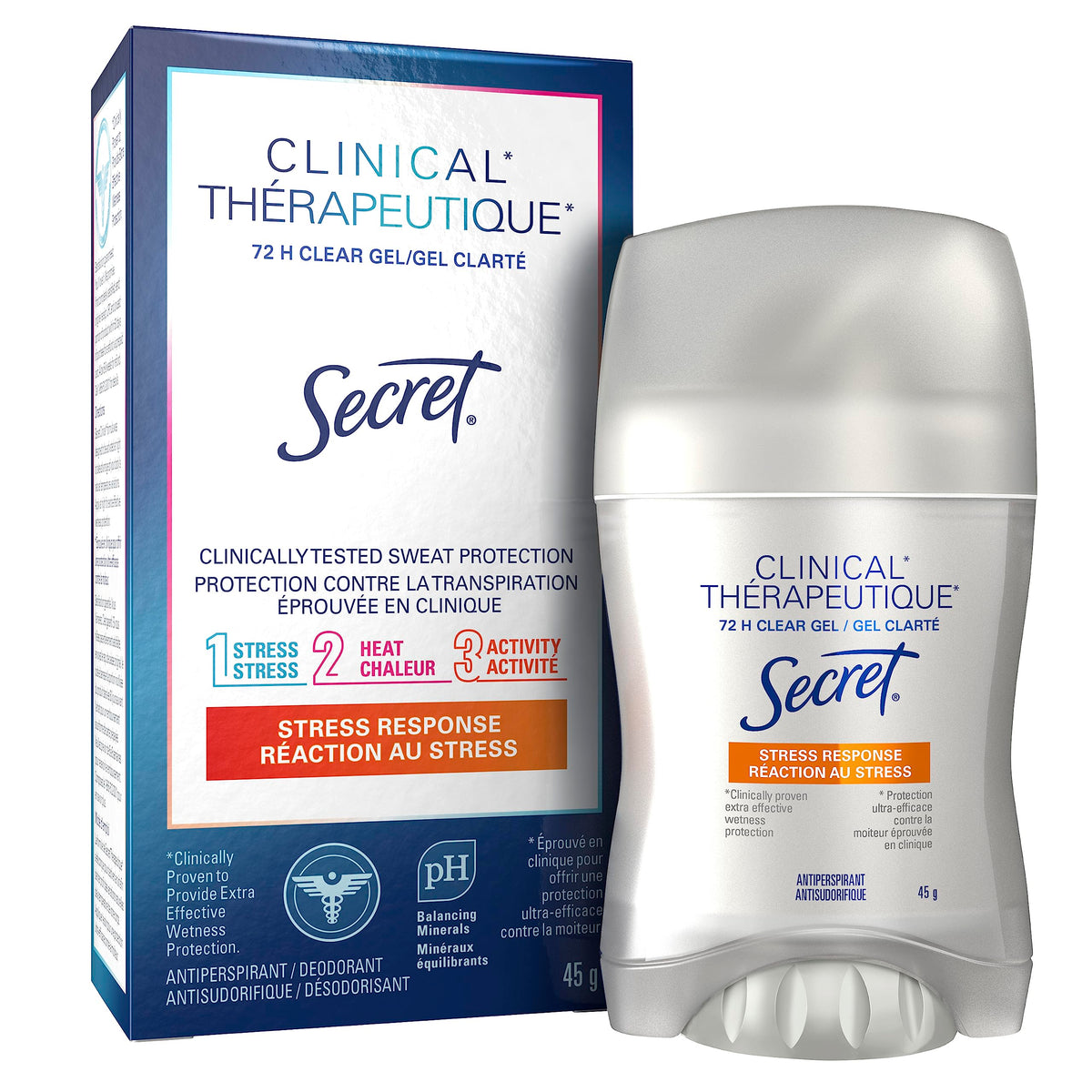 Secret Clinical Strength Clear Gel Antiperspirant and Deodorant, Stress Response, 45 g