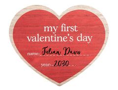 Kate & Milo My First Valentine's Day Fill-in Photo Prop, Baby's First Holiday Customizable Board, Newborn Picture Sign with Marker, Gift for New and Expecting Moms, Red Heart