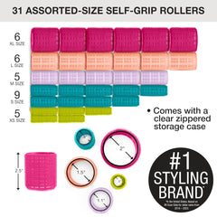 Conair SelfGrip Rollers Assorted, Roller sizes differentiated by color (mauve is largest), 31 Count