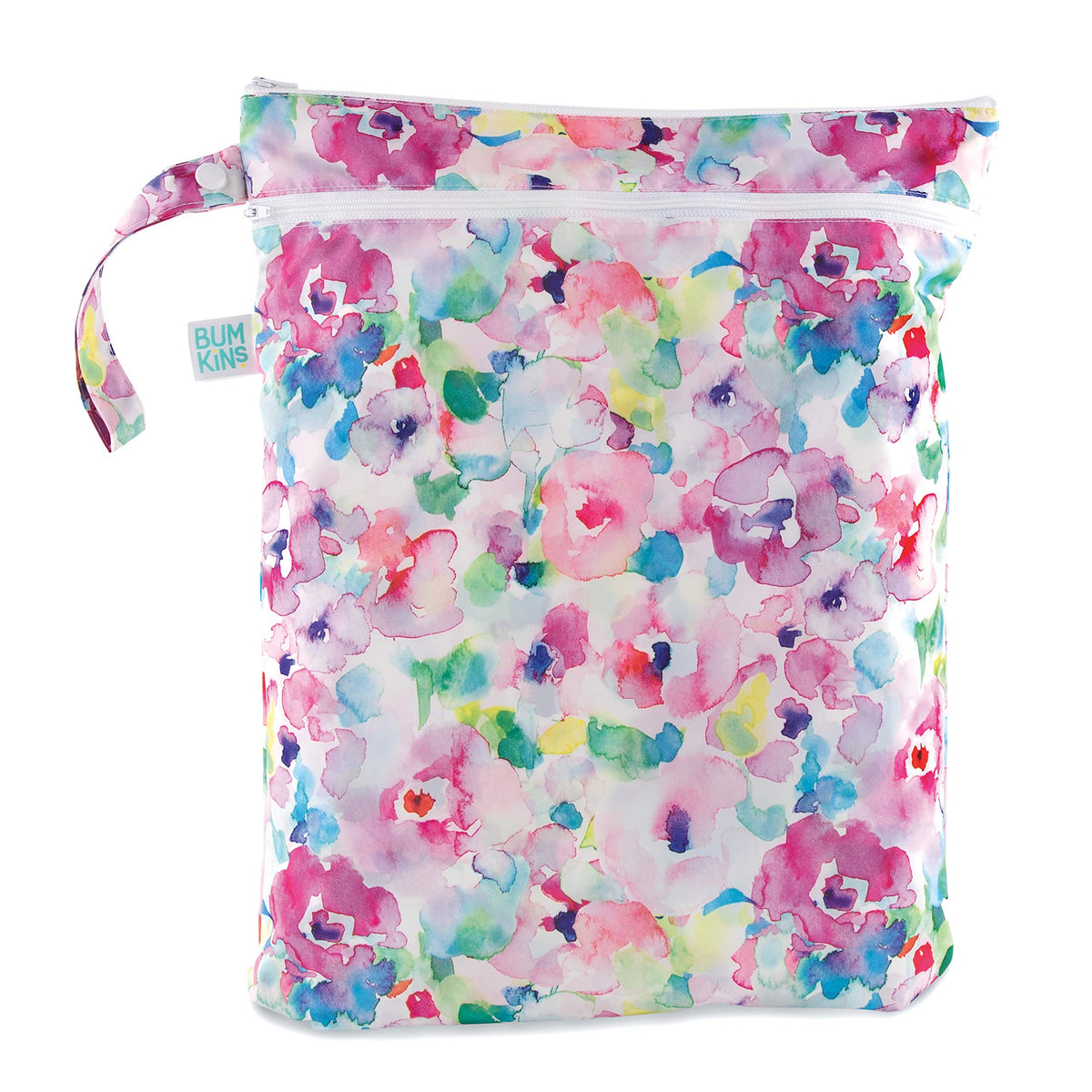 Waterproof Wet Bag - For Baby, Travel, Swim Suit, Cloth Diapers, Pump Parts, Pool, Gym, Toiletry, Strap to Stroller, Reusable & Easy to Clean, Floral Watercolor