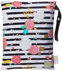 Itzy Ritzy Sealed Wet Bag with Handle – Wet Bag for Travel, Swimsuits, Cloth Diapers, Gym Clothes & Toiletries - Washable & Reusable with Water Resistant Lining - Measures 11” x 14” (Floral Stripe)
