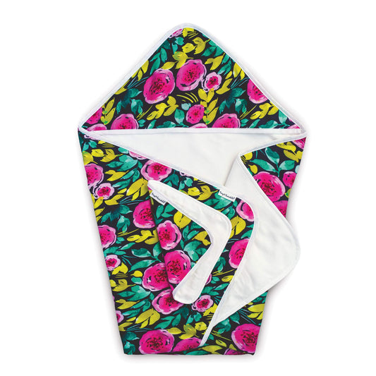 Tiny Twinkle Kaffle Hooded Towel Set for Infants and Babies - Ultra Soft, Super Absorbent, Thick and Plush (Painted Peony)