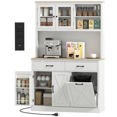 69" Kitchen Pantry Cabinet with Charging Station Kitchen Cabinet with Microwave Stand 7 Gallon Trash Can Cabinet Black