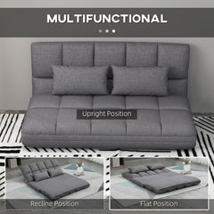 51" Folding Floor Sofa, Foldable 2-Seater Lazy Sofa Sleeper Bed, Adjustable Linen Floor Couch with 9-position Backrest, 2 Pillows and Wide Seat for Living Room, Grey