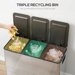 Garbage Bin, Soft-Close Trash Can with Foot Pedal, 3x5 Gallon (3x20 L) Garbage Can with Removable Inner Buckets, Black