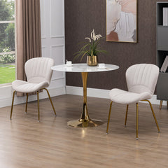 Dining Chairs Set of 2, Modern Accent Chair with Cushioned Backrest, Upholstery for Living Room, Cream White